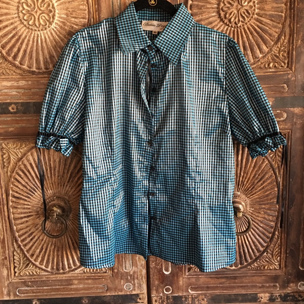 Bettie Page Clothing check blue and black top XL